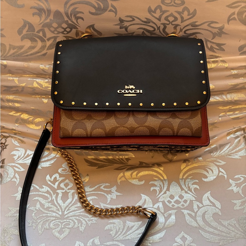 Coach Black and Brown Crossbody Bag with Studded Detailing